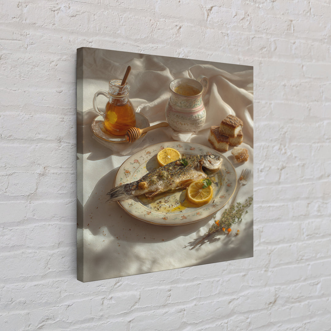 Fresh Fish with Lemon and Herbs Framed Canvas Print, Restaurant Art, Kitchen Art, Restaurant Decor, Fine Art, Bistro, RES-1x1-47