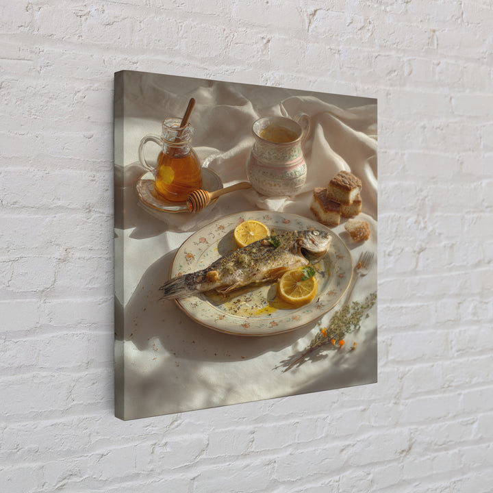 Fresh Fish with Lemon and Herbs Framed Canvas Print, Restaurant Art, Kitchen Art, Restaurant Decor, Fine Art, Bistro, RES-1x1-47