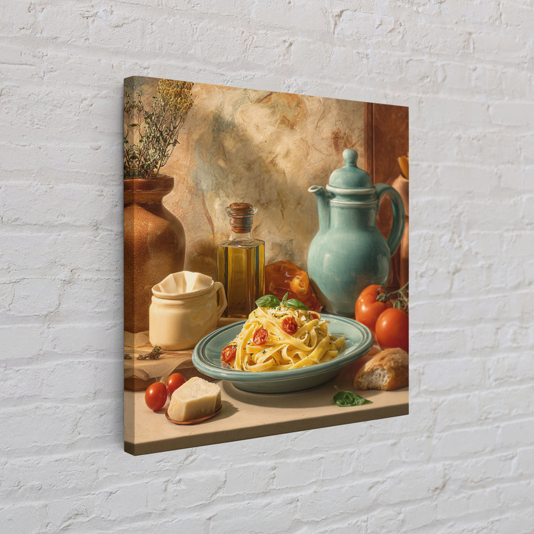 Fresh Pasta with Tomatoes and Basil Canvas Print, Restaurant Art, Cool Wall Art, Restaurant Decor, Fine Art, Bistro, RES-1x1-50
