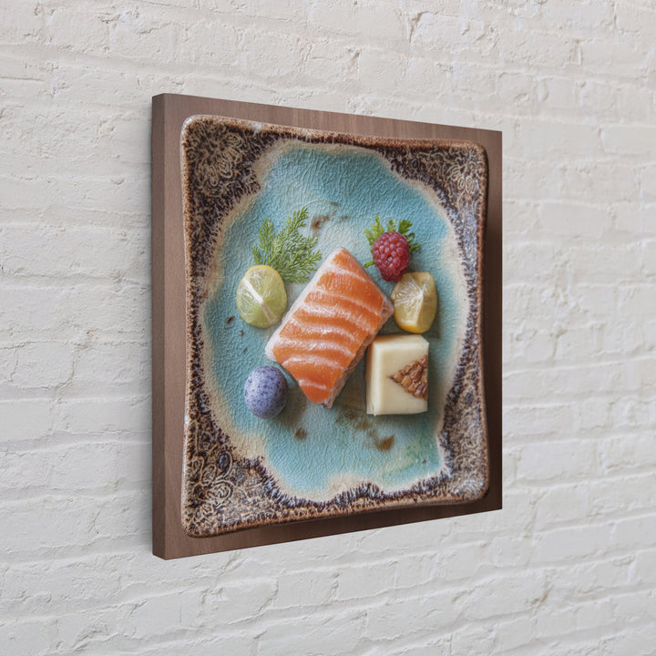 Sushi Fish and Ceramic Plate Composition Framed Canvas Print, Restaurant Art, Textured Painting, Restaurant Decor, Bistro, RES-1x1-53