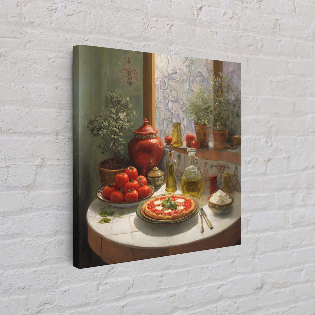 Pizzeria Tomato Basil and Mozzarella Still Life Framed Canvas Print, Restaurant Art, Bar Decor, Restaurant Decor, RES-1x1-58