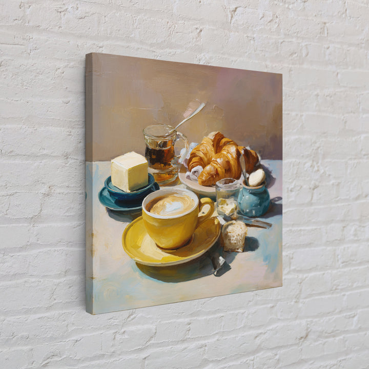 French Bistro Coffee and Croissant Still Life Canvas Print, Restaurant Art, Bedroom Wall Art, Restaurant Decor, Bistro, RES-1x1-6