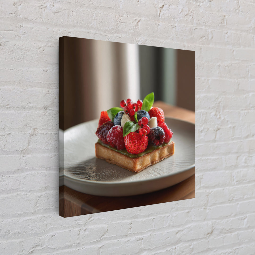 Dessert Tart with Berries and Cream Framed Canvas Print, Restaurant Art, Living Room Decor, Restaurant Decor, Fine Art, Bistro, RES-1x1-64