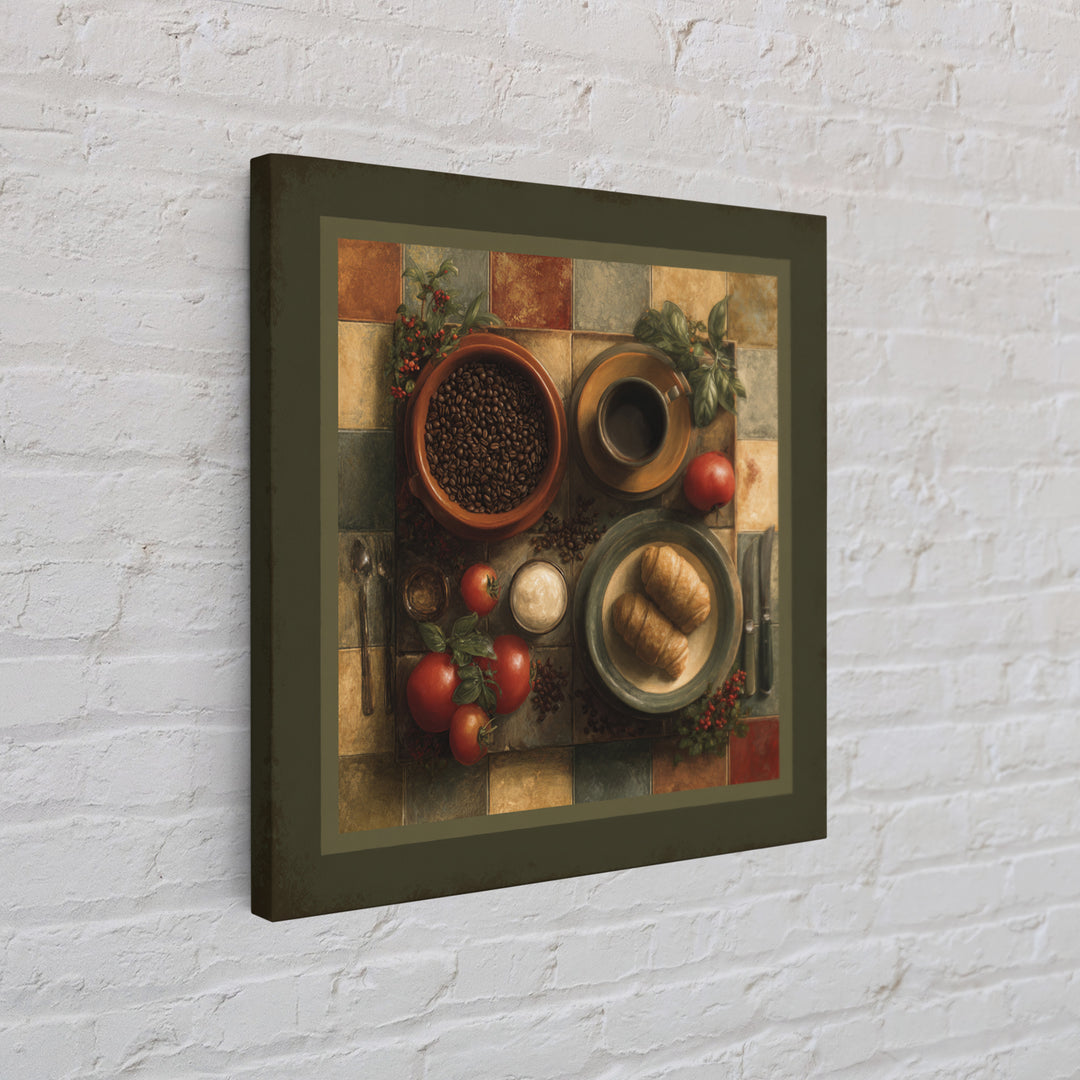 Coffee Beans and Pastry Arrangement Framed Canvas Print, Restaurant Art, Stained Glass Art, Restaurant Decor, Fine Art, Bistro, RES-1x1-70