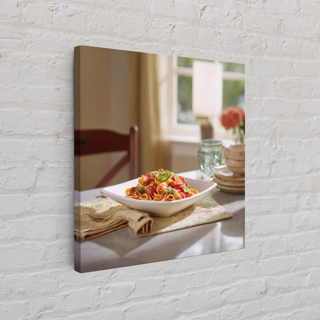 Fresh Pasta with Tomatoes and Basil Framed Canvas Print, Restaurant Art, Fine Art Print, Restaurant Decor, Fine Art, Bistro, RES-1x1-74