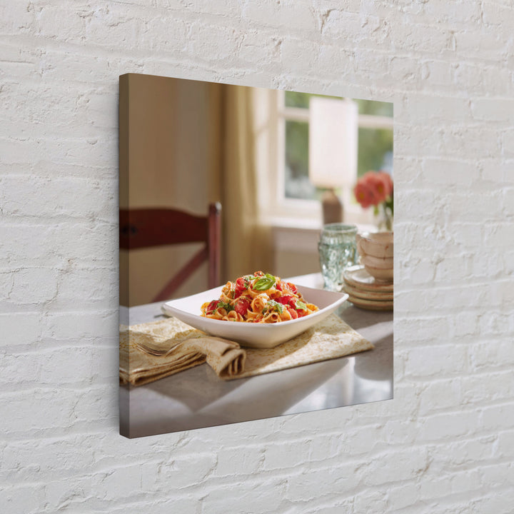 Fresh Pasta with Tomatoes and Basil Framed Canvas Print, Restaurant Art, Fine Art Print, Restaurant Decor, Fine Art, Bistro, RES-1x1-74