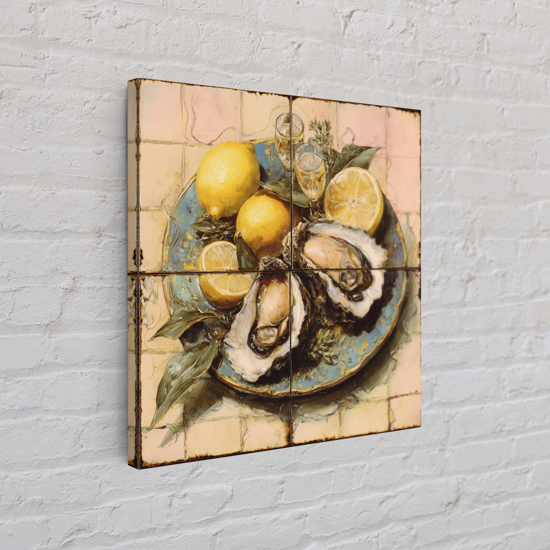 Oyster Platter with Lemons and Champagne Canvas Print, Restaurant Art, Statement Artwork, Restaurant Decor, Fine Art, Bistro, RES-1x1-75