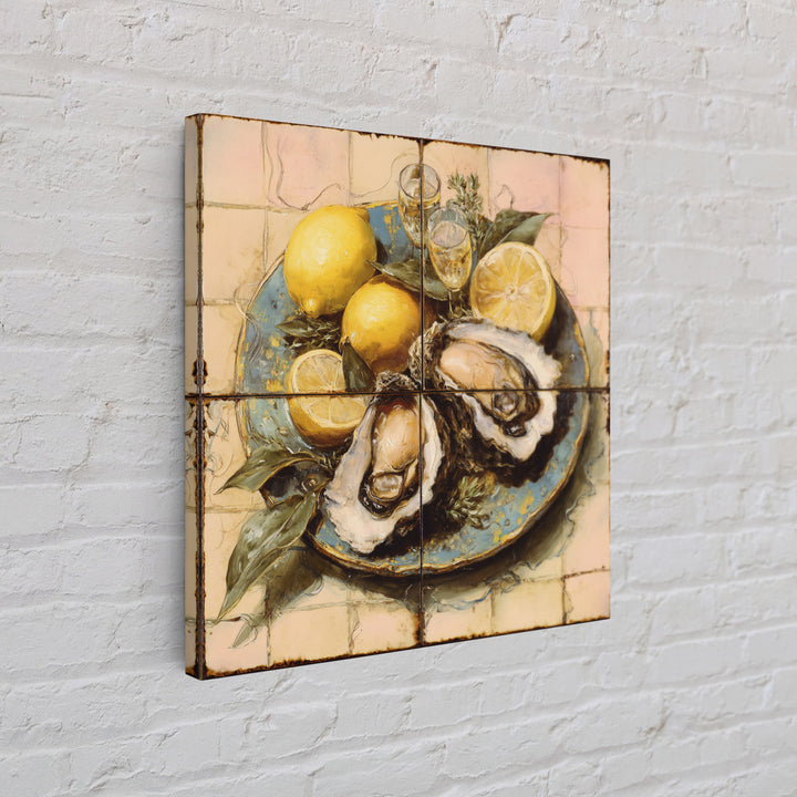 Oyster Platter with Lemons and Champagne Canvas Print, Restaurant Art, Statement Artwork, Restaurant Decor, Fine Art, Bistro, RES-1x1-75