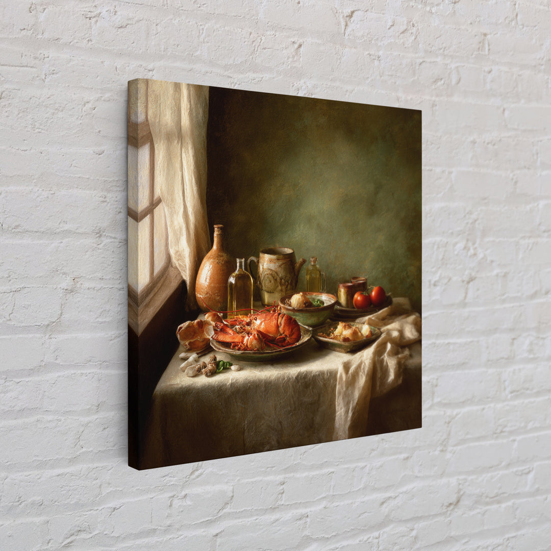 Seafood Lobster and Shell Arrangement Framed Canvas Print, Restaurant Art, Large Wall Art, Restaurant Decor, Fine Art, Bistro, RES-1x1-8