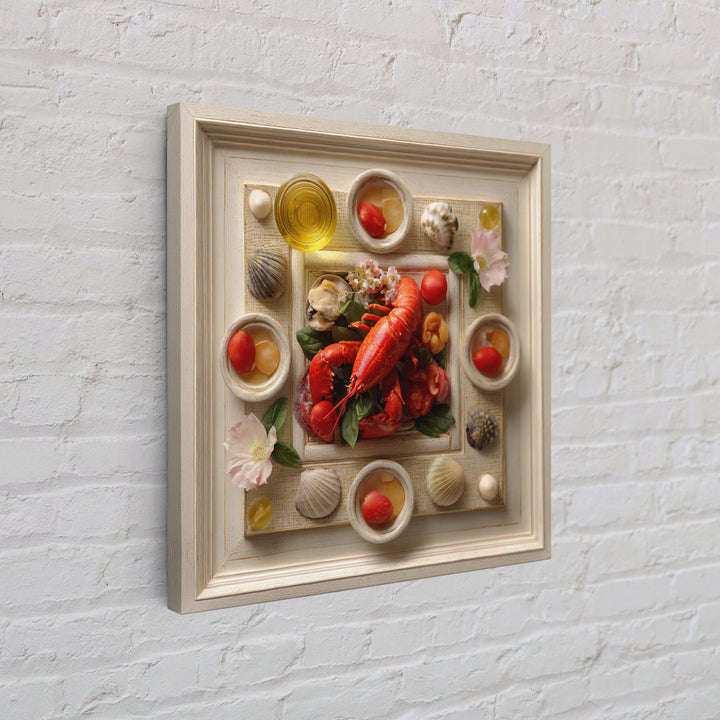 Seafood Lobster and Shell Arrangement Framed Canvas Print, Restaurant Art, Fine Art Print, Restaurant Decor, Fine Art, Bistro, RES-1x1-80