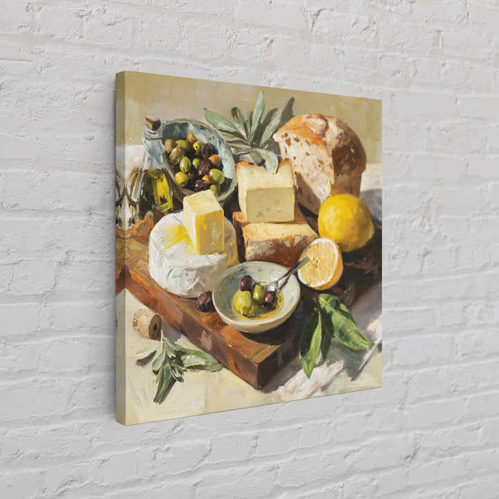 Mediterranean Olives Bread and Cheese Board Canvas Print, Restaurant Art, Wall Decor, Restaurant Decor, Fine Art, Bistro, RES-1x1-81