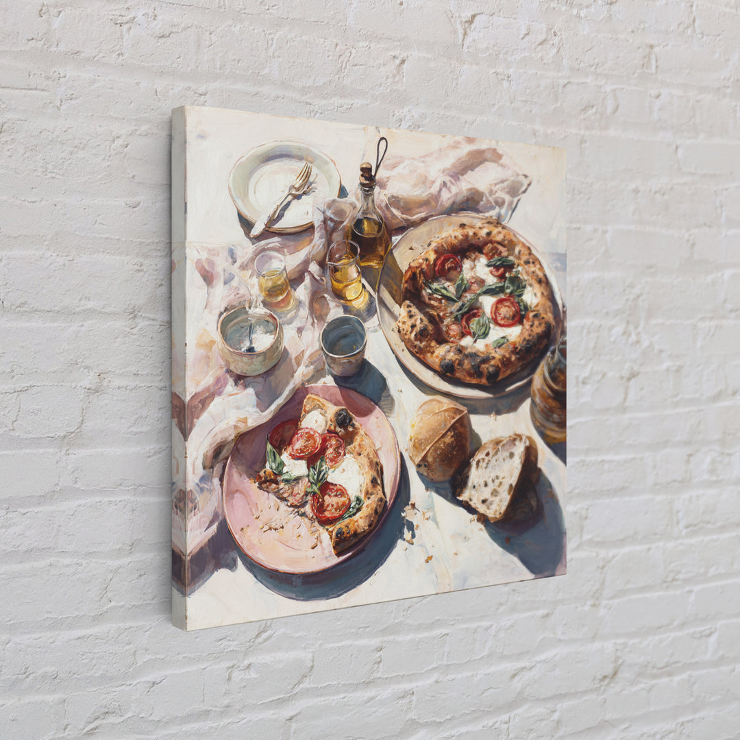 Pizzeria Tomato Basil and Mozzarella Still Life Canvas Print, Restaurant Art, Boho Decor, Restaurant Decor, Oil Painting, RES-1x1-82