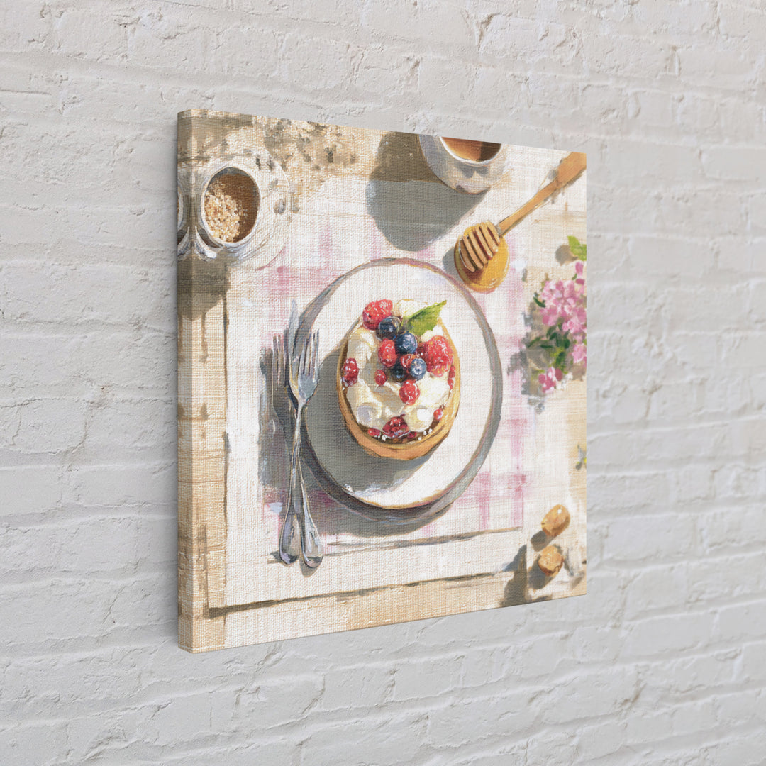 Dessert Tart with Berries and Cream Framed Canvas Print, Restaurant Art, Minimalist Decor, Restaurant Decor, Fine Art, Bistro, RES-1x1-88