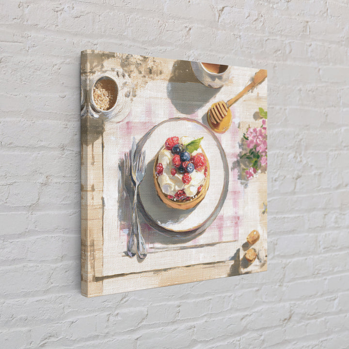 Dessert Tart with Berries and Cream Framed Canvas Print, Restaurant Art, Minimalist Decor, Restaurant Decor, Fine Art, Bistro, RES-1x1-88
