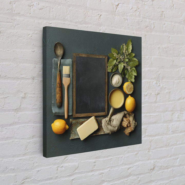 Blackboard Menu Feeling Without Readable Text Framed Canvas Print, Restaurant Art, Wall Art, Restaurant Decor, Oil Painting, RES-1x1-93