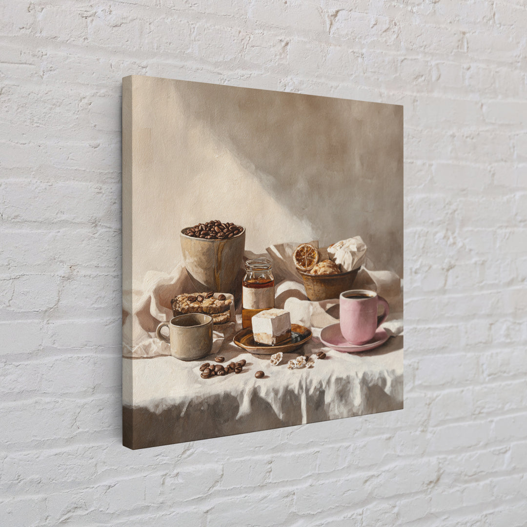 Coffee Beans and Pastry Arrangement Canvas Print, Restaurant Art, Modern Decor, Restaurant Decor, Fine Art, Bistro, Poster, RES-1x1-94