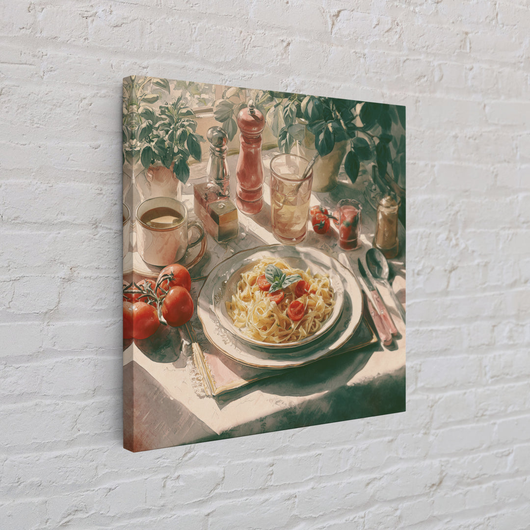 Fresh Pasta with Tomatoes and Basil Canvas Print, Restaurant Art, Textured Painting, Restaurant Decor, Fine Art, Bistro, RES-1x1-98