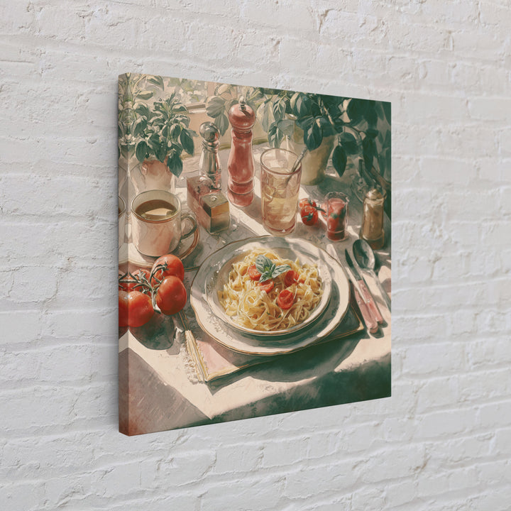 Fresh Pasta with Tomatoes and Basil Canvas Print, Restaurant Art, Textured Painting, Restaurant Decor, Fine Art, Bistro, RES-1x1-98