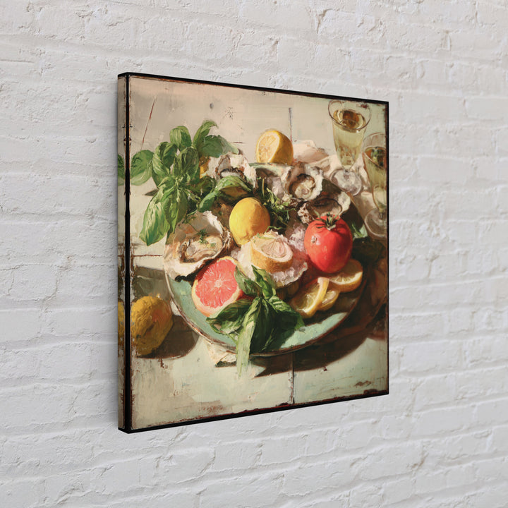 Oyster Platter with Lemons and Champagne Canvas Print, Restaurant Art, Wall Decor, Restaurant Decor, Fine Art, Bistro, RES-1x1-99