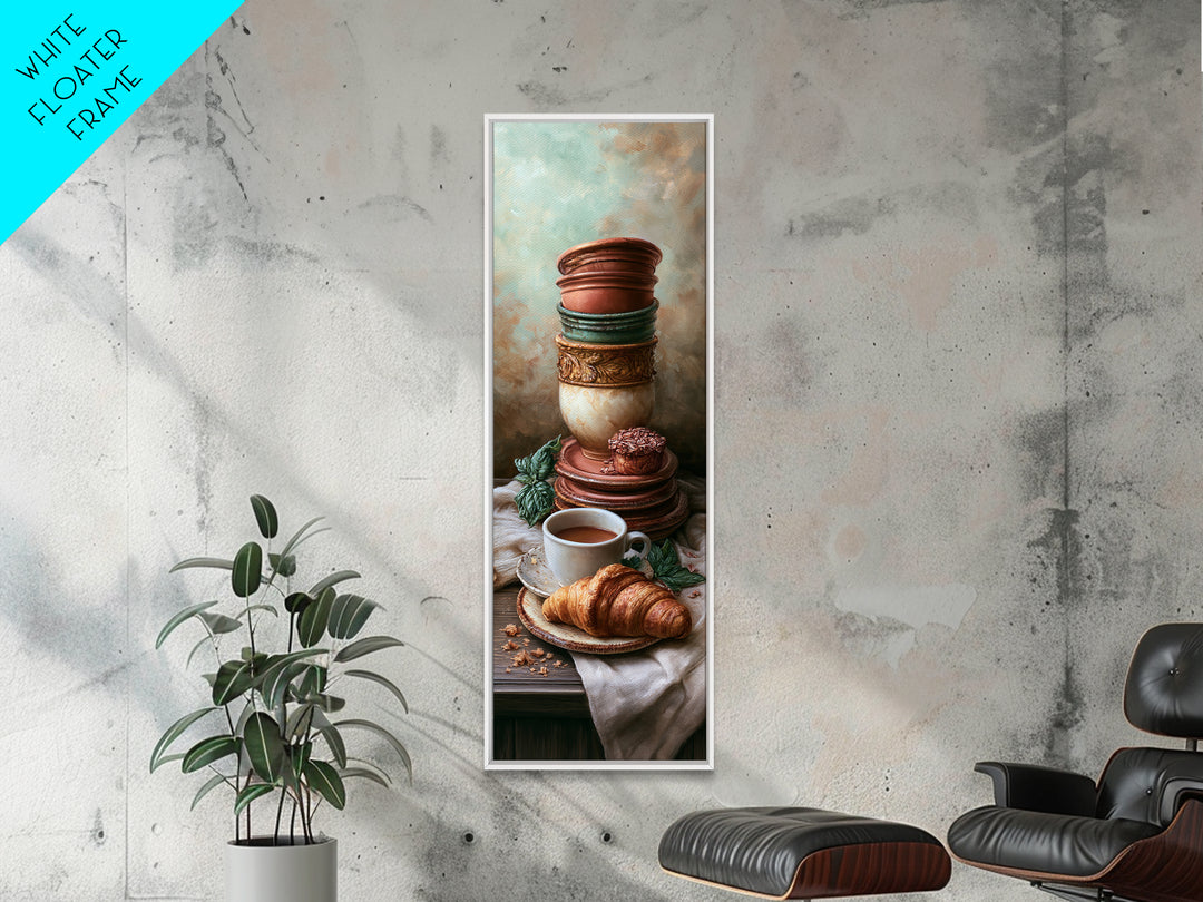 French Bistro Coffee and Croissant Still Life Canvas Print, Restaurant Art, Neutral Decor, Restaurant Decor, Fine Art, Bistro, RES-1x3-18