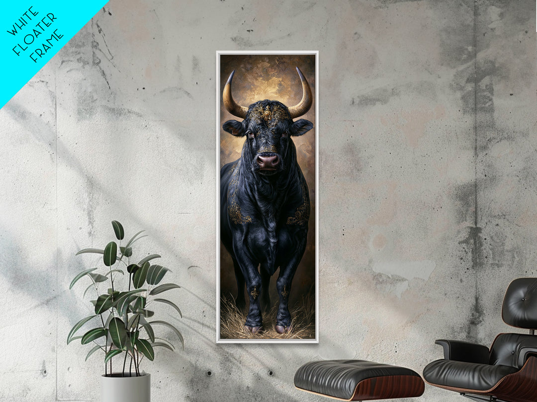 Steakhouse Black and Gold Bull Portrait Framed Canvas Print, Restaurant Art, Digital Print, Restaurant Decor, Fine Art, Bistro, RES-1x3-19
