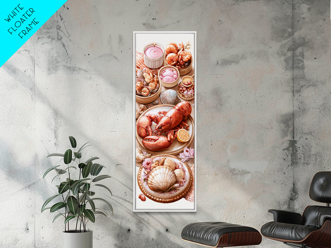 Seafood Lobster and Shell Arrangement Framed Canvas Print, Restaurant Art, Poster, Restaurant Decor, Fine Art, Bistro, RES-1x3-20