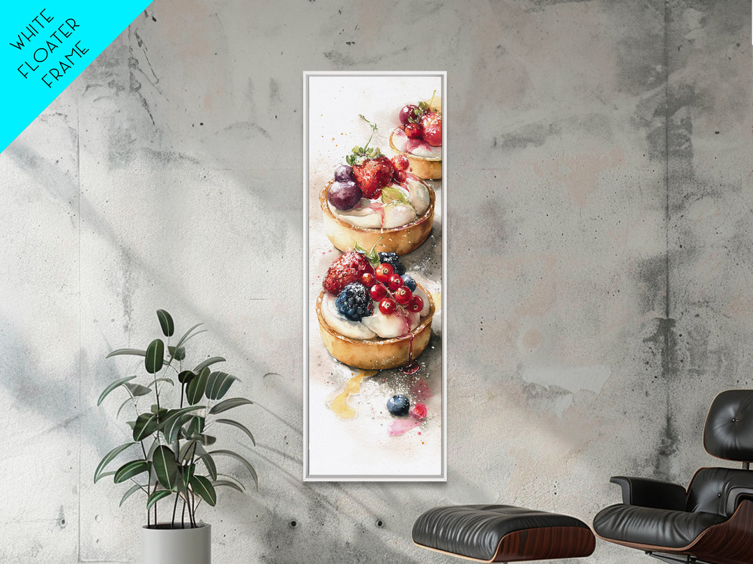 Dessert Tart with Berries and Cream Framed Canvas Print, Restaurant Art, Minimalist Decor, Restaurant Decor, Fine Art, Bistro, RES-1x3-4