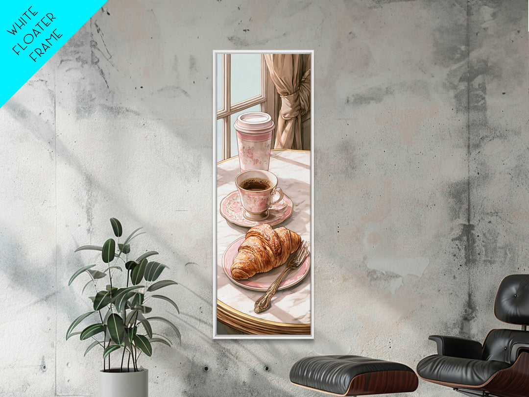 French Bistro Coffee and Croissant Still Life Canvas Print, Restaurant Art, Neutral Decor, Restaurant Decor, Fine Art, Bistro, RES-1x3-42