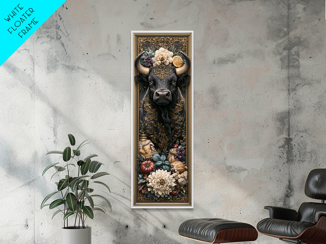 Steakhouse Black and Gold Bull Portrait Canvas Print, Restaurant Art, Living Room Decor, Restaurant Decor, Fine Art, Bistro, RES-1x3-43