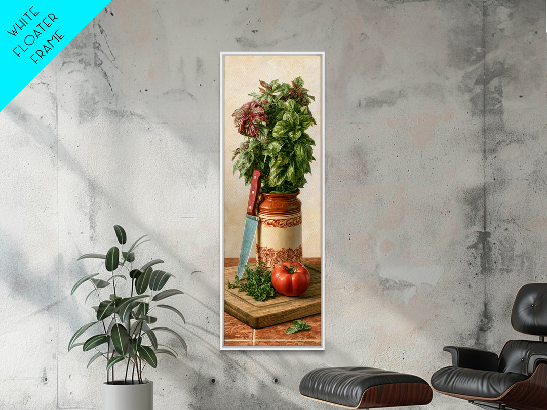Chef Knife Herbs and Cutting Board Still Canvas Print, Restaurant Art, Modern Decor, Restaurant Decor, Fine Art, Bistro, RES-1x3-49