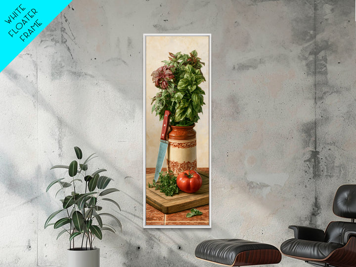 Chef Knife Herbs and Cutting Board Still Canvas Print, Restaurant Art, Modern Decor, Restaurant Decor, Fine Art, Bistro, RES-1x3-49