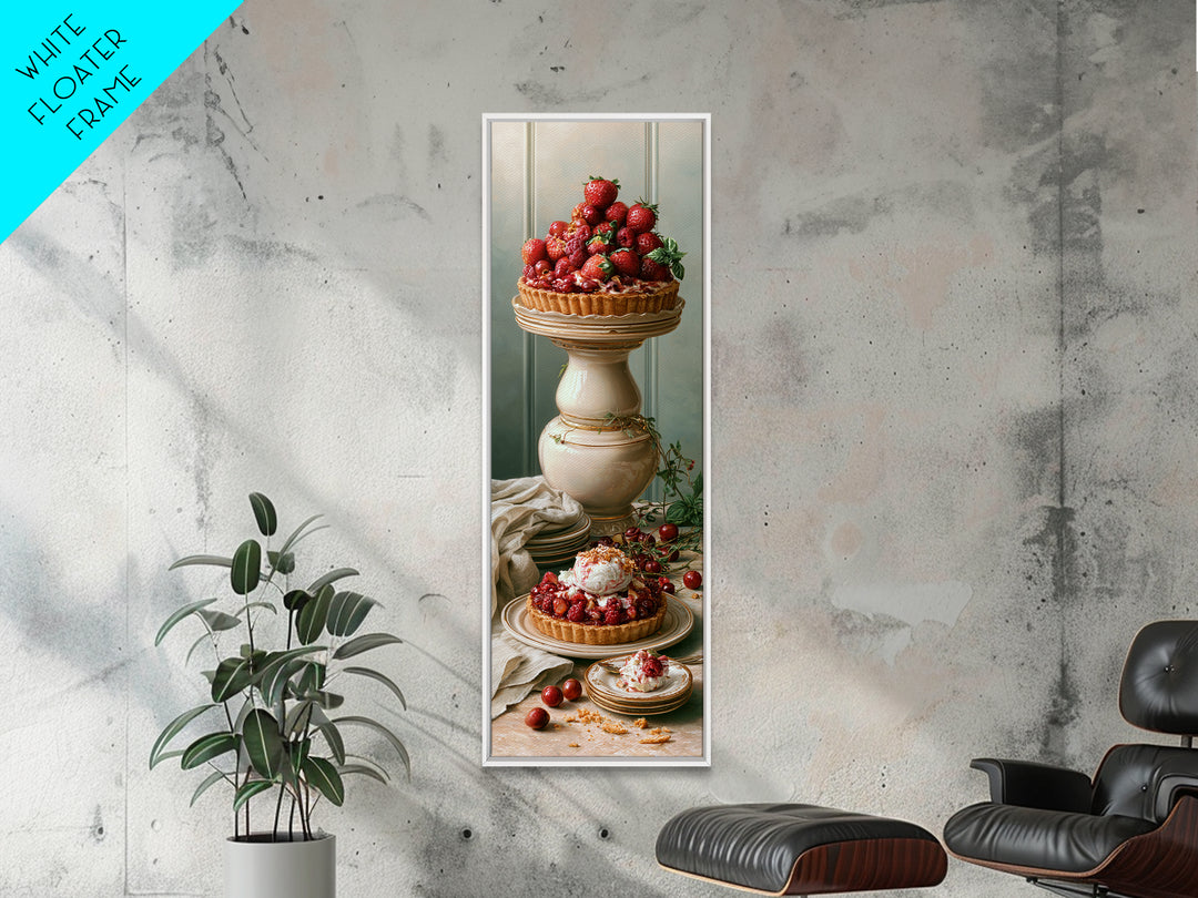 Dessert Tart with Berries and Cream Framed Canvas Print, Restaurant Art, Canvas Wall Art, Restaurant Decor, Fine Art, Bistro, RES-1x3-52