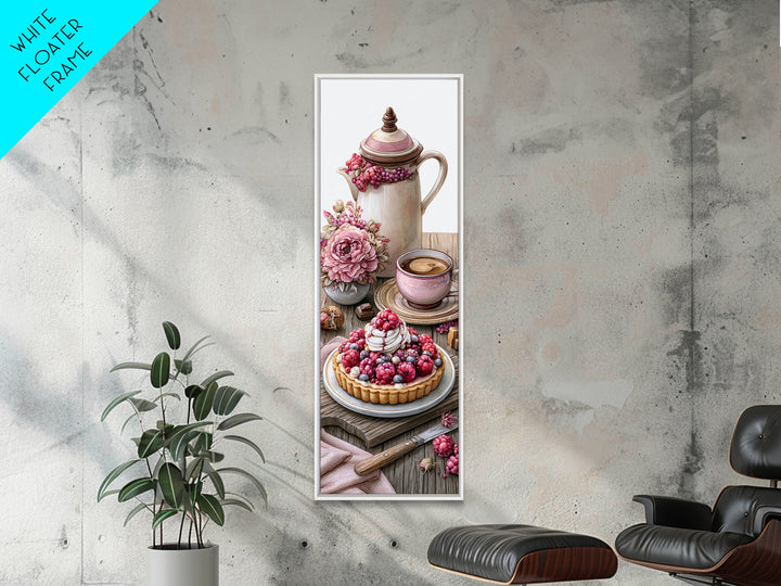 Dessert Tart with Berries and Cream Framed Canvas Print, Restaurant Art, Watercolor Painting, Restaurant Decor, Oil Painting, RES-1x3-76
