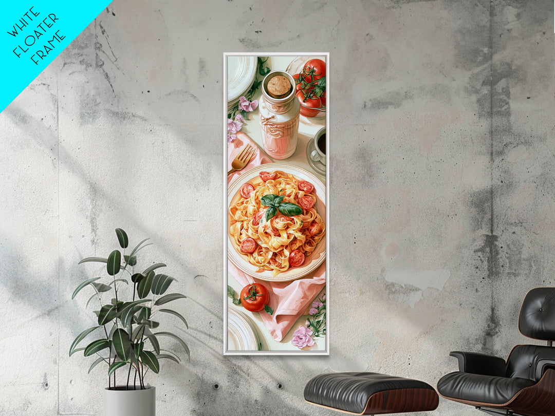 Fresh Pasta with Tomatoes and Basil Canvas Print, Restaurant Art, Contemporary Art, Restaurant Decor, Fine Art, Bistro, RES-1x3-86