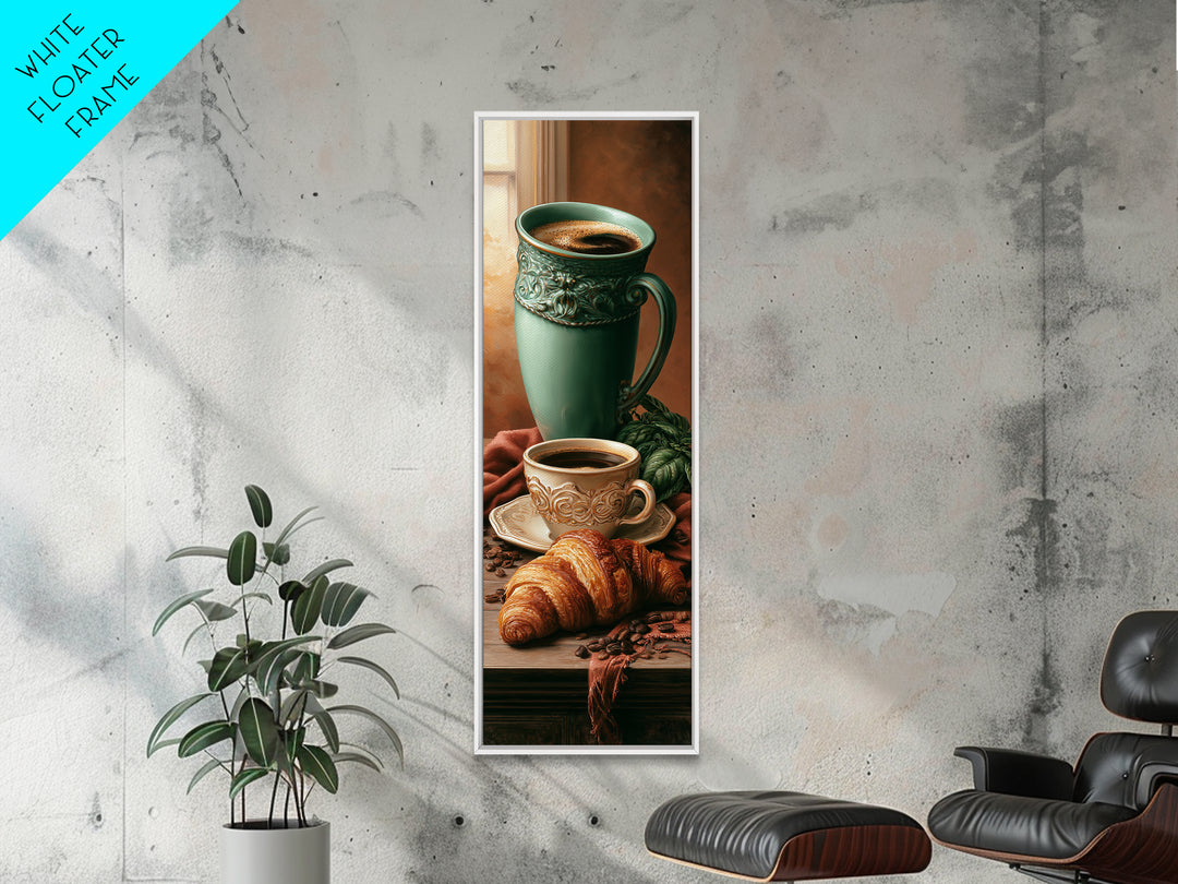 French Bistro Coffee and Croissant Still Life Canvas Print, Restaurant Art, Wall Art, Restaurant Decor, Oil Painting, Bistro, RES-1x3-90
