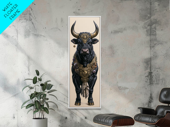 Steakhouse Black and Gold Bull Portrait Framed Canvas Print, Restaurant Art, Boho Decor, Restaurant Decor, Fine Art, Bistro, RES-1x3-91