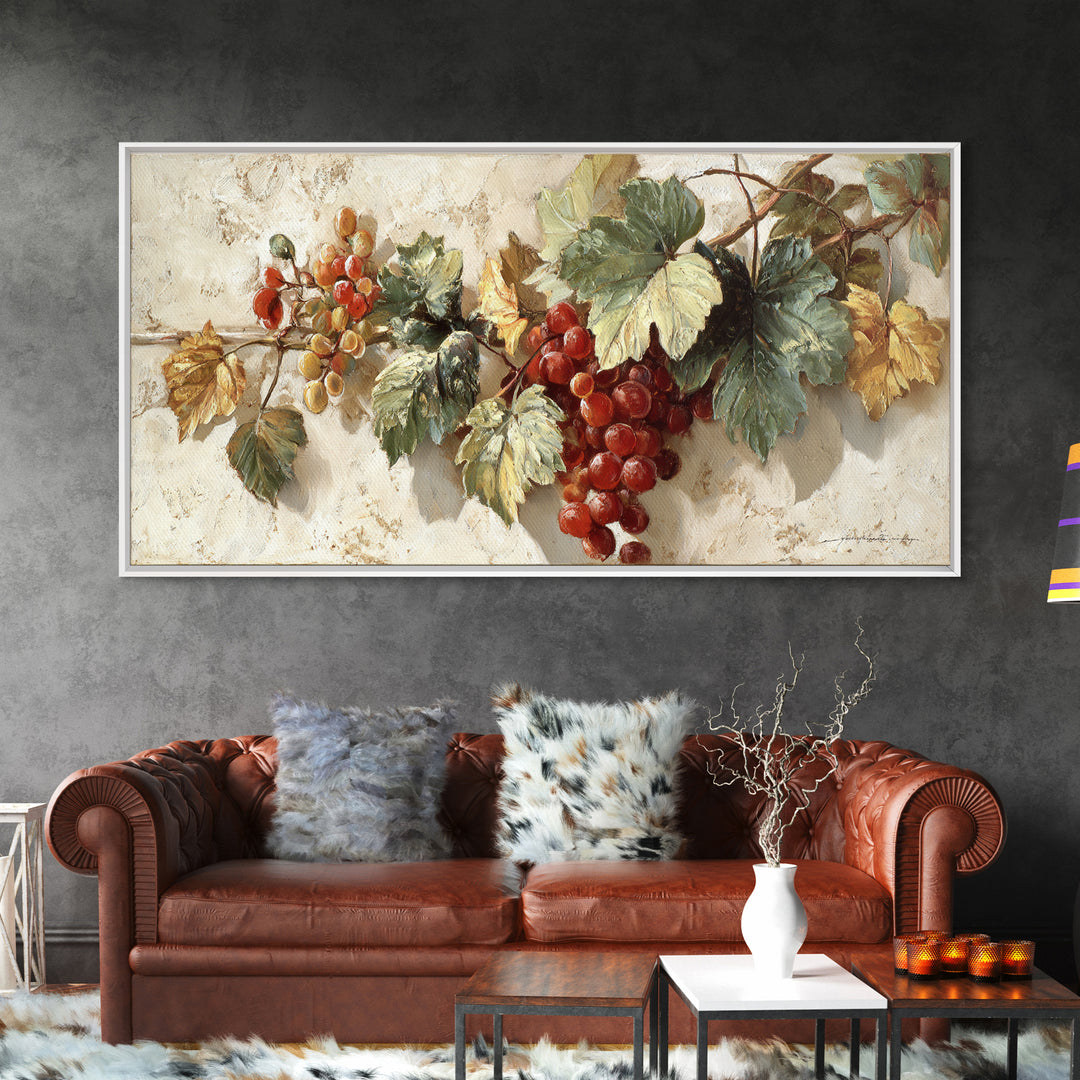 Wine Grapevine Botanical Study Framed Canvas Print, Restaurant Art, Wall Art Print, Restaurant Decor, Fine Art, Bistro, RES-2x1-11