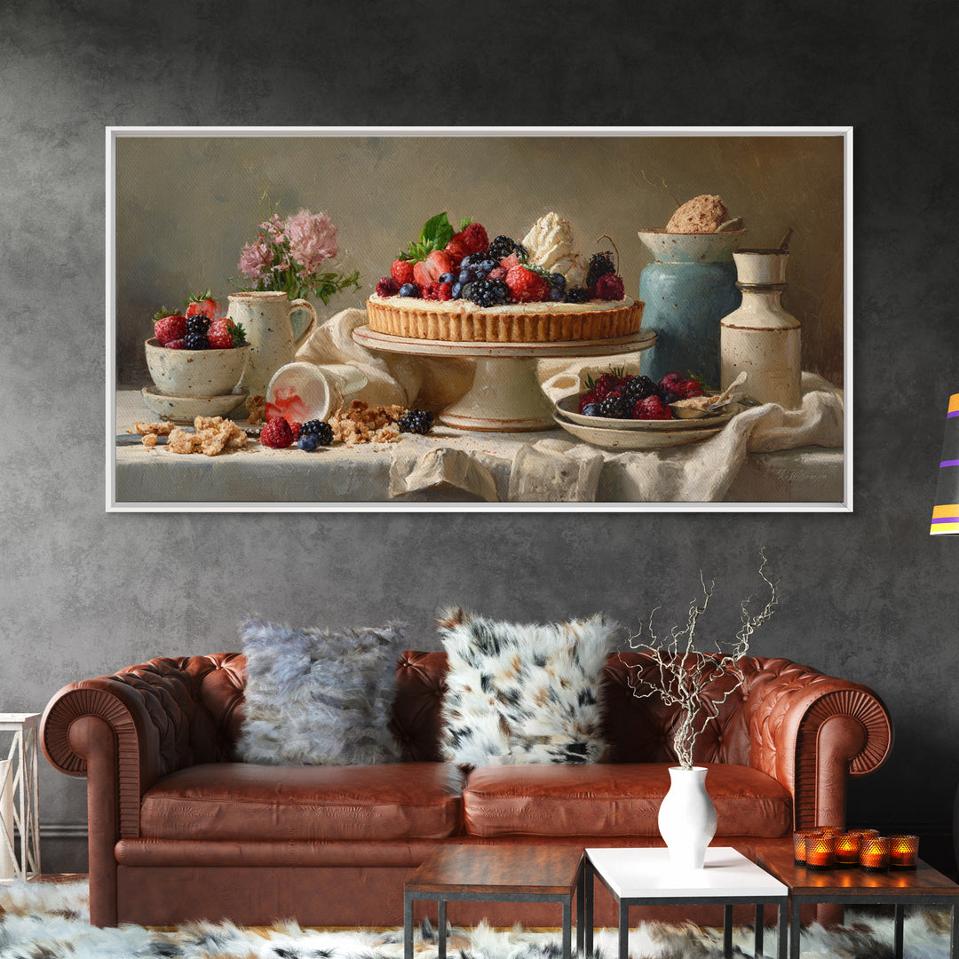 Dessert Tart with Berries and Cream Framed Canvas Print, Restaurant Art, Room Decor, Restaurant Decor, Fine Art, Bistro, RES-2x1-12