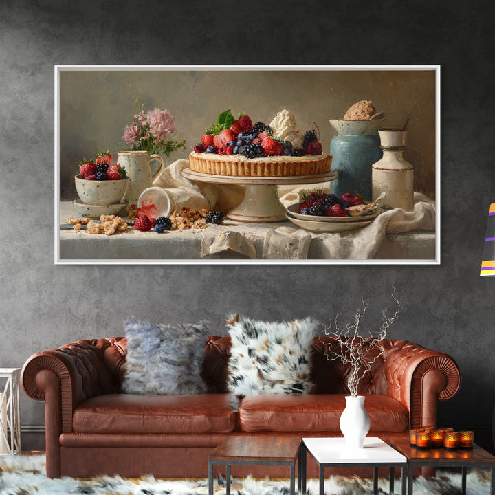 Dessert Tart with Berries and Cream Framed Canvas Print, Restaurant Art, Room Decor, Restaurant Decor, Fine Art, Bistro, RES-2x1-12