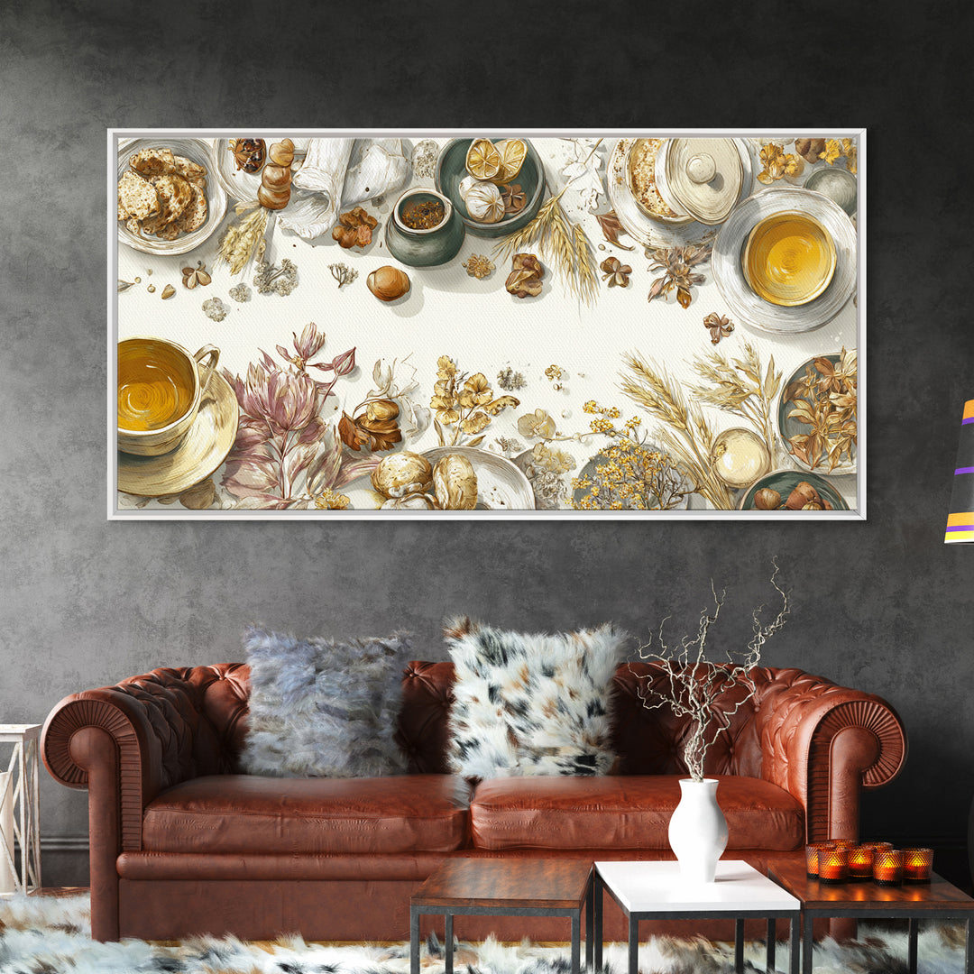 Rooster and Herbs for Farmhouse Restaurant Mood Framed Canvas Print, Restaurant Art, Fine Art Print, Restaurant Decor, Bistro, RES-2x1-16