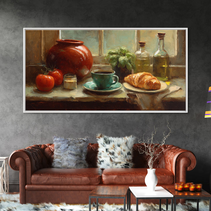 French Bistro Coffee and Croissant Still Life Canvas Print, Restaurant Art, Restaurant Decor, Abstract Art, Bistro, RES-2x1-2