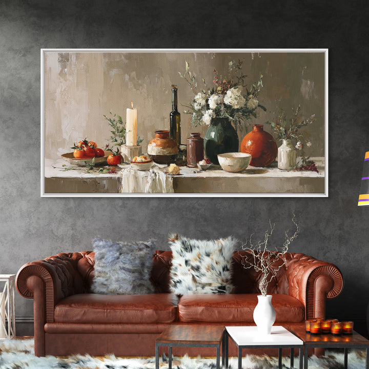 Elegant Table Objects Framed Canvas Print, Restaurant Art, Statement Artwork, Restaurant Decor, Fine Art, Bistro, Art Print, RES-2x1-20