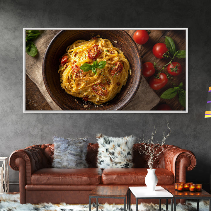 Fresh Pasta with Tomatoes and Basil Canvas Print, Restaurant Art, Textured Painting, Restaurant Decor, Fine Art, Bistro, RES-2x1-22
