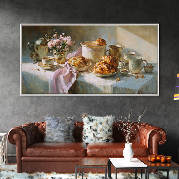 French Bistro Coffee and Croissant Still Life Canvas Print, Restaurant Art, Restaurant Decor, Abstract Art, Bistro, RES-2x1-26