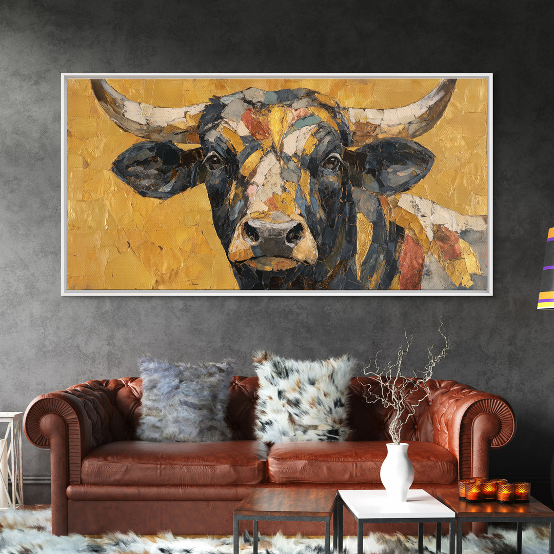 Steakhouse Black and Gold Bull Portrait Framed Canvas Print, Restaurant Art, Digital Print, Restaurant Decor, Fine Art, Bistro, RES-2x1-3