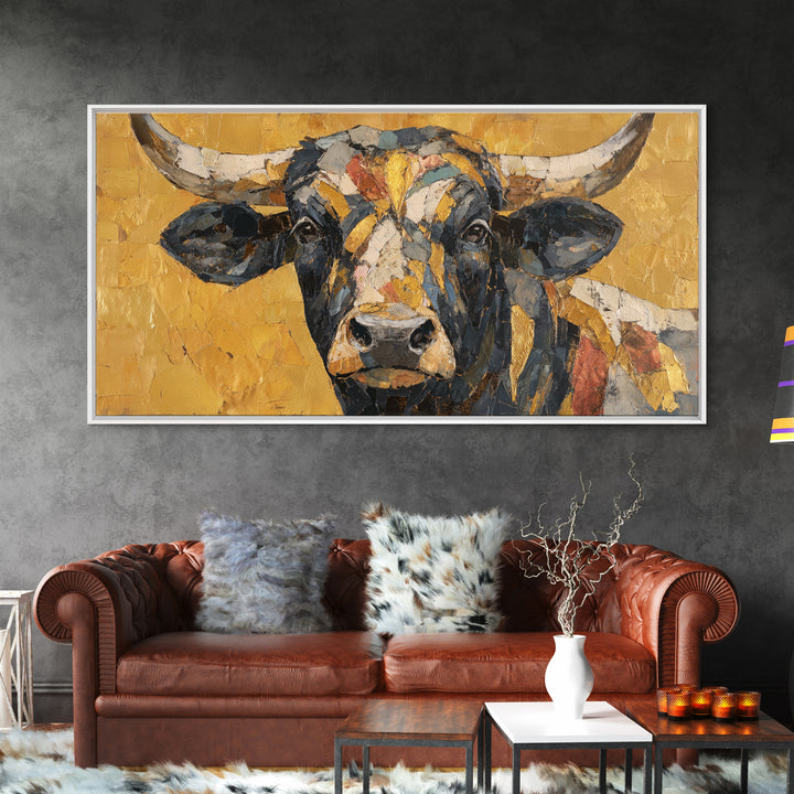 Steakhouse Black and Gold Bull Portrait Framed Canvas Print, Restaurant Art, Digital Print, Restaurant Decor, Fine Art, Bistro, RES-2x1-3
