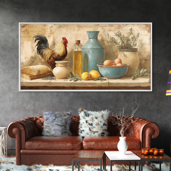 Rooster and Herbs for Farmhouse Restaurant Mood Framed Canvas Print, Restaurant Art, Poster, Restaurant Decor, Fine Art, Bistro, RES-2x1-40