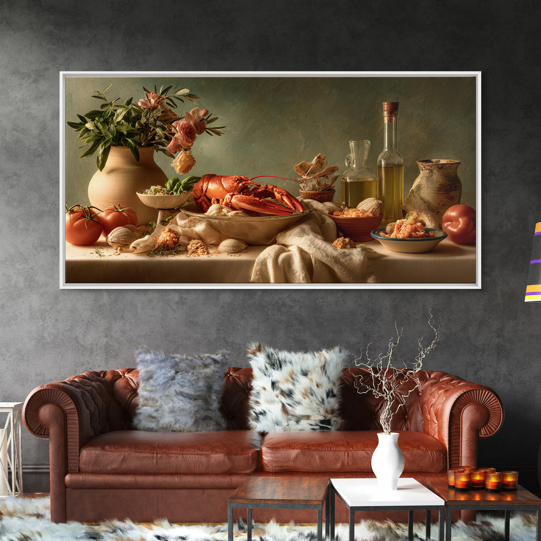 Seafood Lobster and Shell Arrangement Canvas Print, Restaurant Art, Printable Wall Art, Restaurant Decor, Fine Art, Bistro, RES-2x1-52
