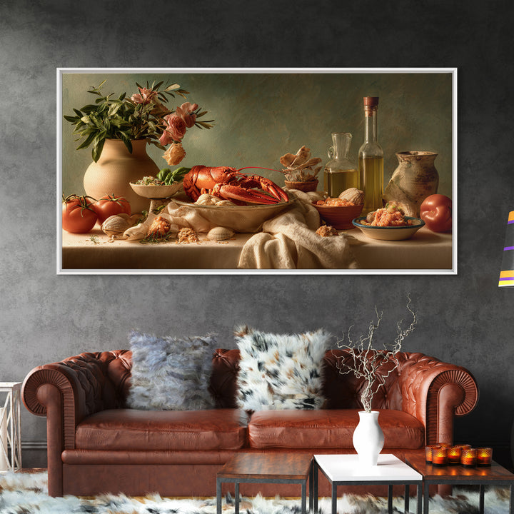 Seafood Lobster and Shell Arrangement Canvas Print, Restaurant Art, Printable Wall Art, Restaurant Decor, Fine Art, Bistro, RES-2x1-52