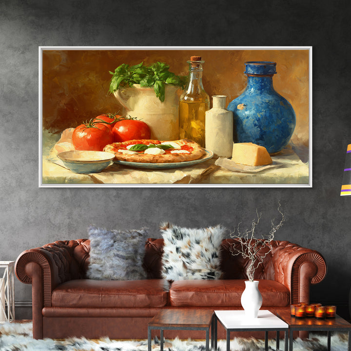 Pizzeria Tomato Basil and Mozzarella Still Life Canvas Print, Restaurant Art, Minimalist Decor, Restaurant Decor, Bistro, RES-2x1-6